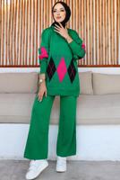 Tesettür giyim YEŞİL PANTOLONLU TRİKO TAKIM T 00032