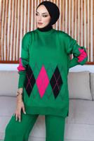 Tesettür giyim YEŞİL PANTOLONLU TRİKO TAKIM T 00032