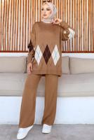 Tesettür giyim KAHVE PANTOLONLU TRİKO TAKIM T 00032