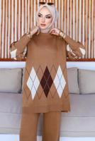 Tesettür giyim KAHVE PANTOLONLU TRİKO TAKIM T 00032