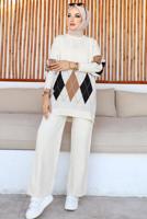 Tesettür giyim BEJ PANTOLONLU TRİKO TAKIM T 00032