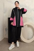 Tesettür giyim SİYAH RENK BLOKLU PANTOLONLU TAKIM T 0043