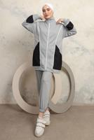 Tesettür giyim GRİ RENK BLOKLU PANTOLONLU TAKIM T 0043