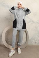 Tesettür giyim GRİ RENK BLOKLU PANTOLONLU TAKIM T 0043