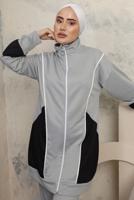 Tesettür giyim GRİ RENK BLOKLU PANTOLONLU TAKIM T 0043