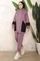 Tesettür giyim MOR RENK BLOKLU PANTOLONLU TAKIM T 0043