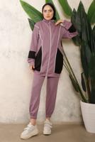 Tesettür giyim MOR RENK BLOKLU PANTOLONLU TAKIM T 0043