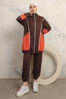 Tesettür giyim KAHVE RENK BLOKLU PANTOLONLU TAKIM T 0043