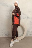 Tesettür giyim KAHVE RENK BLOKLU PANTOLONLU TAKIM T 0043