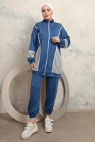 Tesettür giyim LACİVERT RENK BLOKLU PANTOLONLU TAKIM T 0043