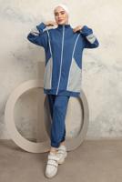 Tesettür giyim LACİVERT RENK BLOKLU PANTOLONLU TAKIM T 0043