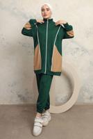 Tesettür giyim YEŞİL RENK BLOKLU PANTOLONLU TAKIM T 0043