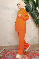 Tesettür giyim TURUNCU BOĞAZLI YAKA İKİLİ PANTOLONLU TRİKO TAKIM T 0108