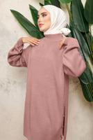 Tesettür giyim PUDRA BOĞAZLI YAKA İKİLİ PANTOLONLU TRİKO TAKIM T 0108