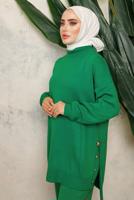 Tesettür giyim YEŞİL BOĞAZLI YAKA İKİLİ PANTOLONLU TRİKO TAKIM T 0108