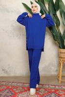 Tesettür giyim LACİVERT BOĞAZLI YAKA İKİLİ PANTOLONLU TRİKO TAKIM T 0108