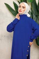 Tesettür giyim LACİVERT BOĞAZLI YAKA İKİLİ PANTOLONLU TRİKO TAKIM T 0108