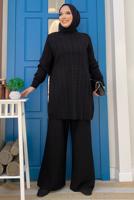 Tesettür giyim SİYAH TRİKO PANTOLONLU TAKIM T 01332
