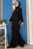 Tesettür giyim SİYAH TRİKO PANTOLONLU TAKIM T 01332
