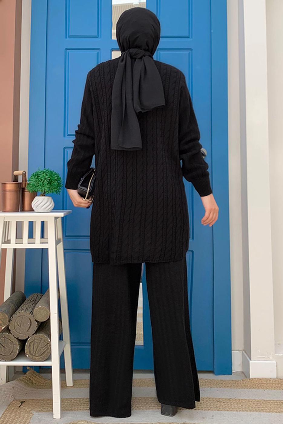 Tesettür giyim SİYAH TRİKO PANTOLONLU TAKIM T 01332