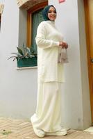 Tesettür giyim EKRU TRİKO PANTOLONLU TAKIM T 01332