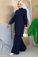 Tesettür giyim LACİVERT TRİKO PANTOLONLU TAKIM T 01332