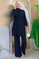 Tesettür giyim LACİVERT TRİKO PANTOLONLU TAKIM T 01332