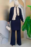 Tesettür giyim LACİVERT TRİKO PANTOLONLU TAKIM T 01332