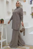 Tesettür giyim VİZON TRİKO PANTOLONLU TAKIM T 01332