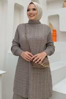 Tesettür giyim VİZON TRİKO PANTOLONLU TAKIM T 01332