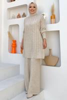 Tesettür giyim BEJ TRİKO PANTOLONLU TAKIM T 01332
