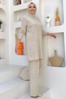 Tesettür giyim BEJ TRİKO PANTOLONLU TAKIM T 01332