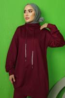 Tesettür giyim BORDO BAĞCIK DETAYLI PANTOLONLU EŞOFMAN TAKIM T 0143