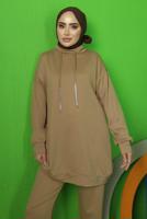 Tesettür giyim KAHVE BAĞCIK DETAYLI PANTOLONLU EŞOFMAN TAKIM T 0143