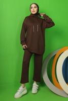 Tesettür giyim KAHVE BAĞCIK DETAYLI PANTOLONLU EŞOFMAN TAKIM T 0143