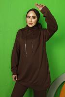 Tesettür giyim KAHVE BAĞCIK DETAYLI PANTOLONLU EŞOFMAN TAKIM T 0143