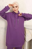 Tesettür giyim MÜRDÜM BAĞCIK DETAYLI PANTOLONLU EŞOFMAN TAKIM T 0143