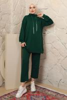 Tesettür giyim YEŞİL BAĞCIK DETAYLI PANTOLONLU EŞOFMAN TAKIM T 0143