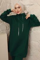 Tesettür giyim YEŞİL BAĞCIK DETAYLI PANTOLONLU EŞOFMAN TAKIM T 0143