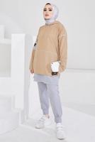 Tesettür giyim KAHVE KAPÜŞONLU PANTOLONLU TAKIM T 203