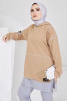 Tesettür giyim KAHVE KAPÜŞONLU PANTOLONLU TAKIM T 203
