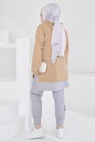 Tesettür giyim KAHVE KAPÜŞONLU PANTOLONLU TAKIM T 203