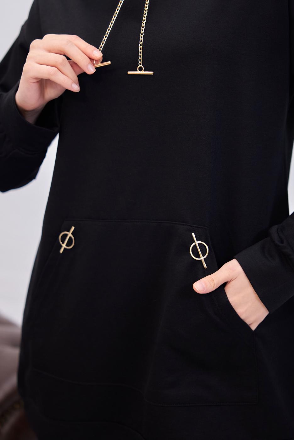 Tesettür giyim SİYAH KAPÜŞONLU PANTOLONLU TAKIM T 0253