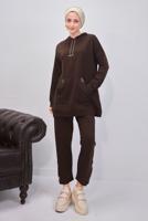Tesettür giyim KAHVE KAPÜŞONLU PANTOLONLU TAKIM T 0253