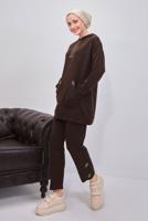 Tesettür giyim KAHVE KAPÜŞONLU PANTOLONLU TAKIM T 0253