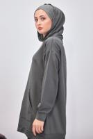 Tesettür giyim GRİ KAPÜŞONLU PANTOLONLU TAKIM T 0253