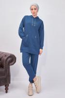 Tesettür giyim LACİVERT KAPÜŞONLU PANTOLONLU TAKIM T 0253
