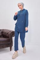 Tesettür giyim LACİVERT KAPÜŞONLU PANTOLONLU TAKIM T 0253