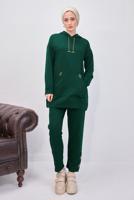 Tesettür giyim YEŞİL KAPÜŞONLU PANTOLONLU TAKIM T 0253