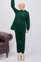 Tesettür giyim YEŞİL KAPÜŞONLU PANTOLONLU TAKIM T 0253